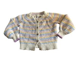 Mini Boden Cardigan Girls Multi Striped Excellent Button Knit Sweater SIZE 7-8Y